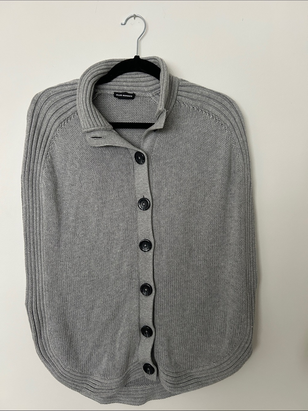 Club Monaco Light Gray Button-Front Knit Cape